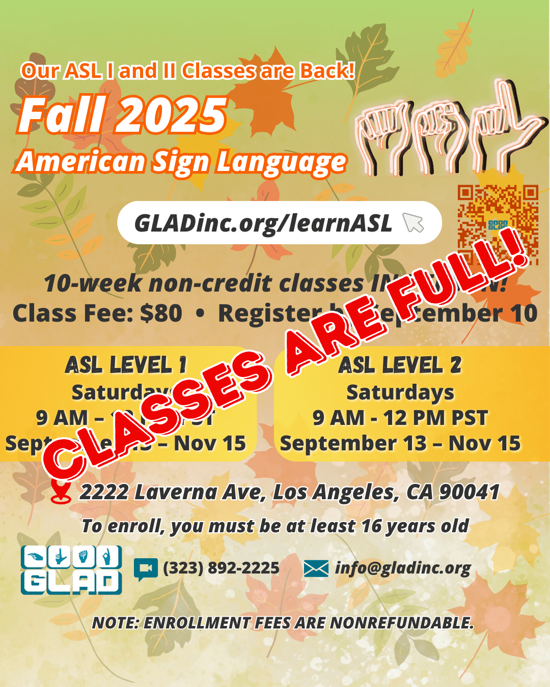 [FULLY BOOKED!] Fall 2025 ASL Classes Sept 13 – Nov 15
