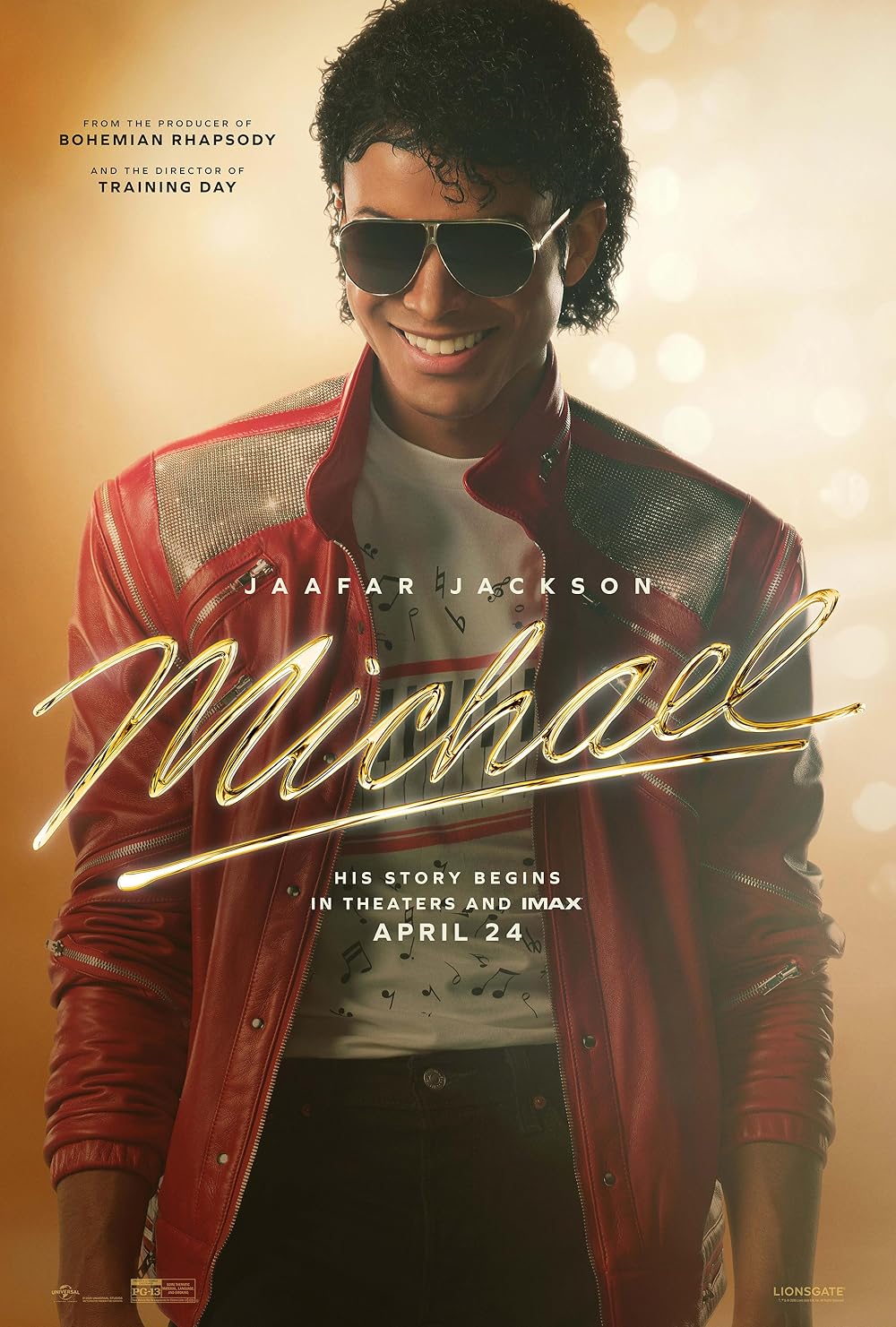 The actor is intimating Michael Jackson. Michael is wearing the famous sunglasses with red jacket.
