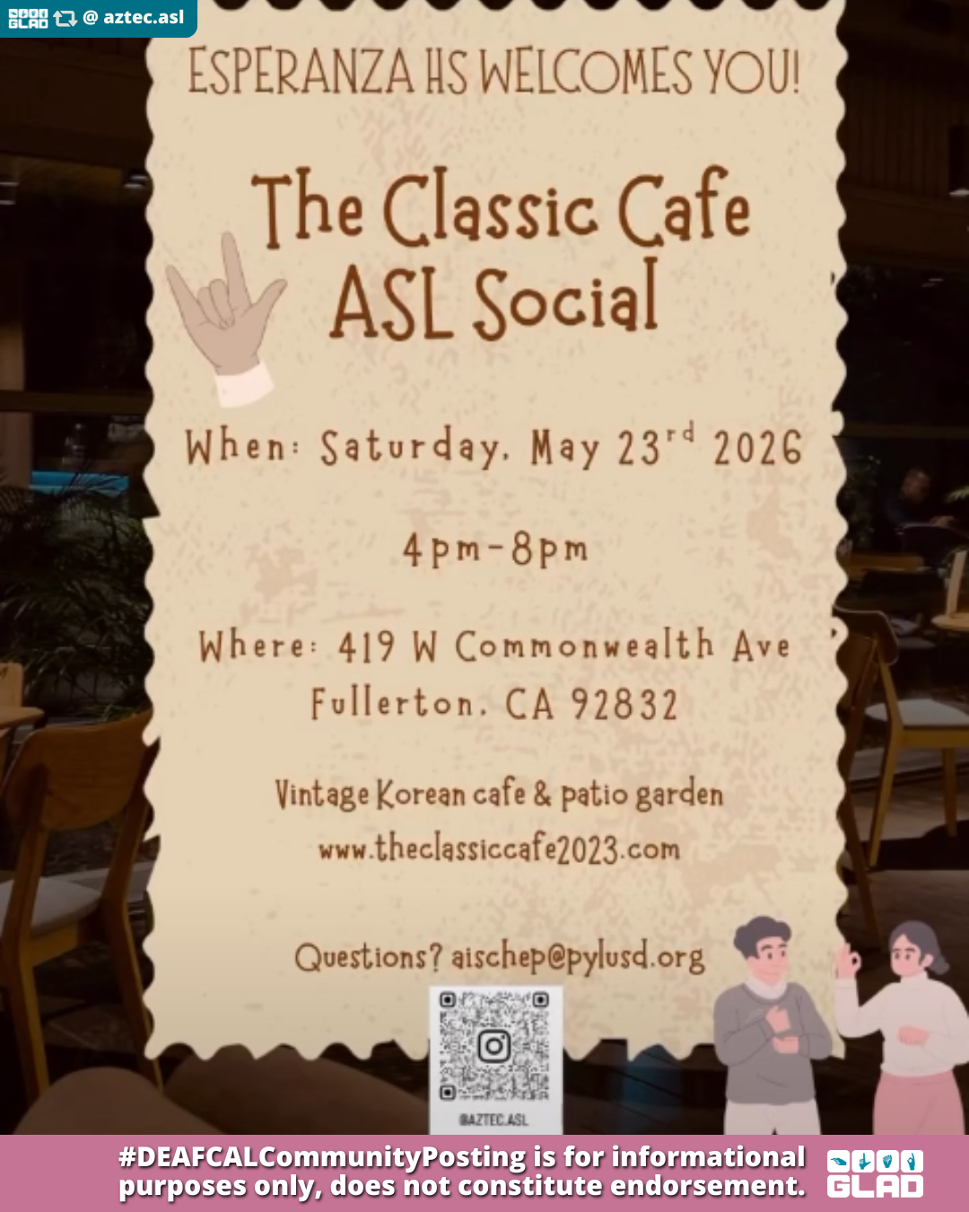 [Repost] The Classic Cafe ASL Social May 23 2026