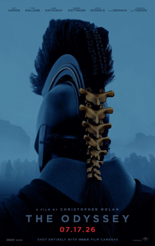 Dark blue background: A Roman Soldier is wearing a helmet with the skeleton attached to the helmet.