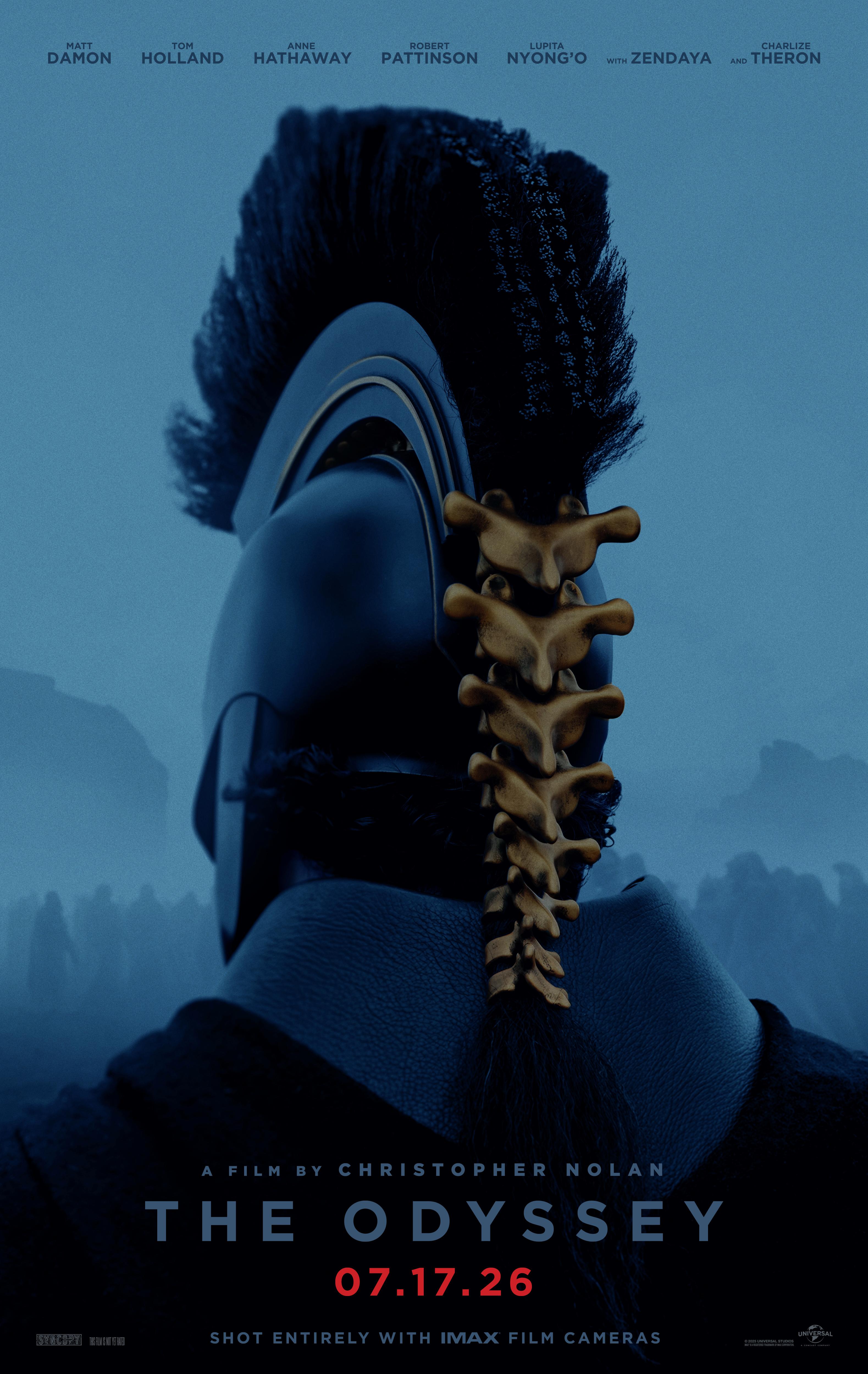 Dark blue background: A Roman Soldier is wearing a helmet with the skeleton attached to the helmet.